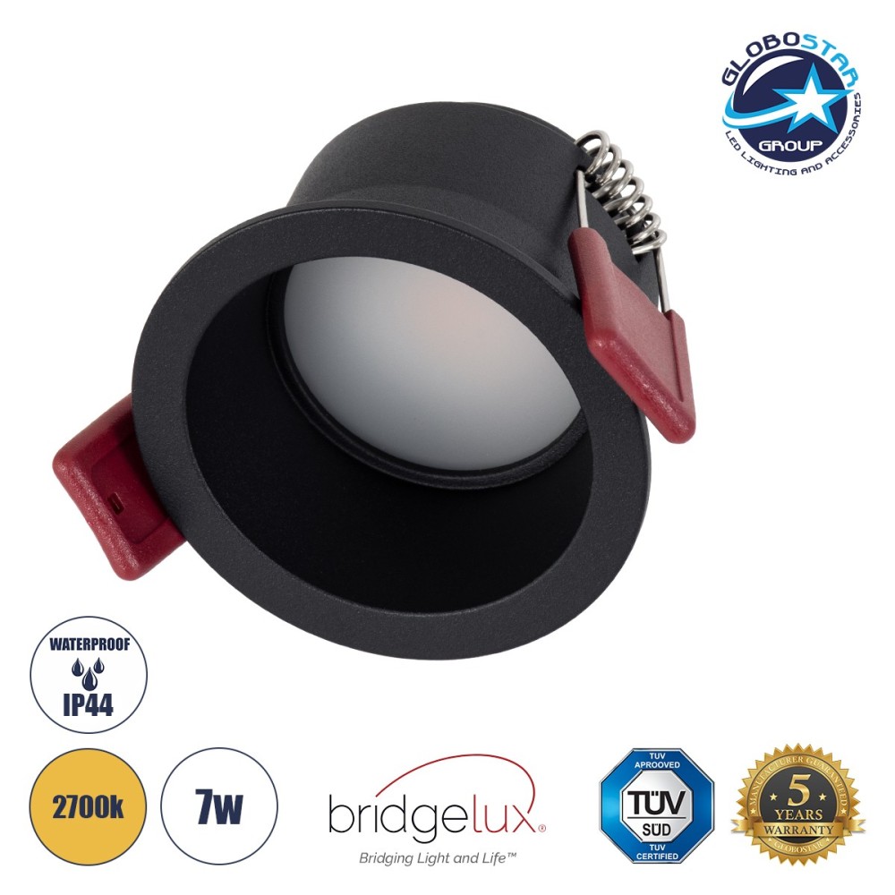GLOBOSTAR® IP 60343 Χωνευτό Downlight Σποτ Μπάνιου & WC LED 7W 700lm 45° AC 220-240V Αδιάβροχο IP44 Θερμό Λευκό 2700K - Lumileds SMD Chip & TÜV SÜD Driver - Μαύρο Ματ - Μ6.6 x Π6.6 x Υ5.3cm - Q5.5cm - 5 Χρόνια Εγγύηση